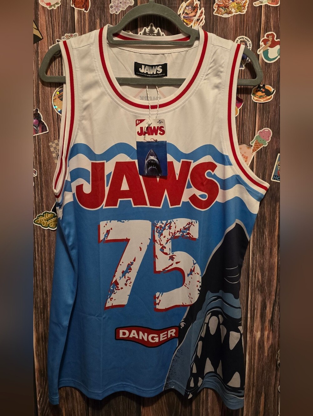 JAWS Graphic Basketball Jersey - White, Red & Blue